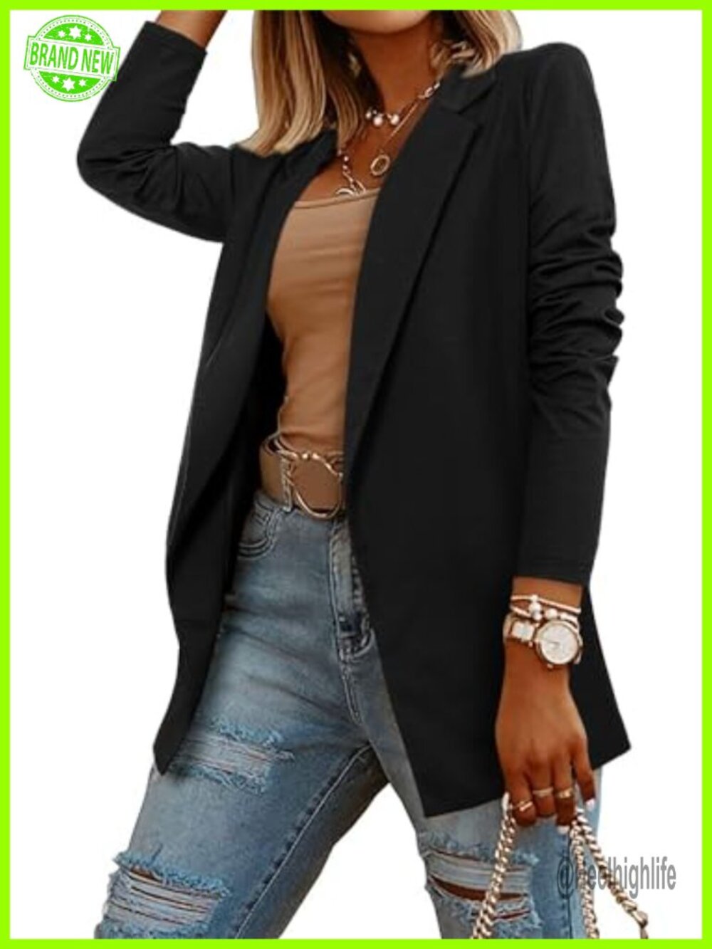 Womens Cotton Blend Open Front Business Casual Blazer Hidden Hook